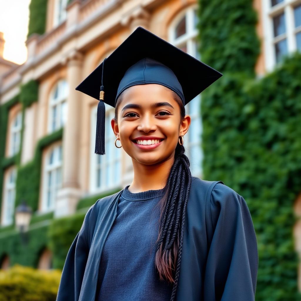 A confident graduate on campus after successful admission with UniCoach